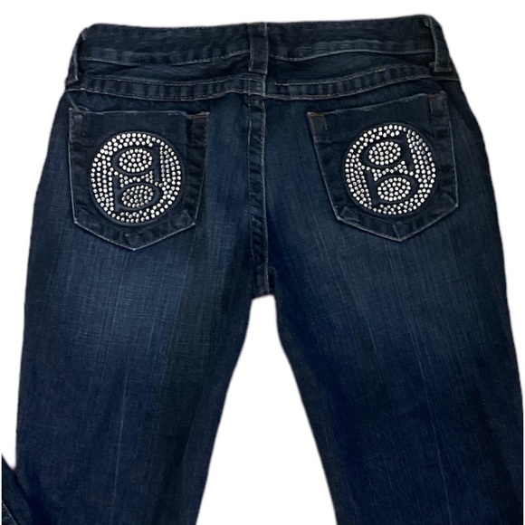 bebe Sz:29 Kayla Embossed With Crystals Dark Wash Blue Jeans - Picture 1 of 7